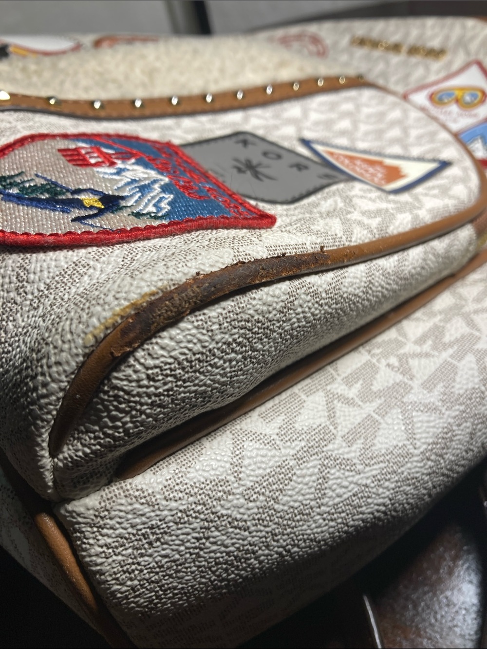 Michael Kors Cream Logo Aspen Patch Backpack with Tan Trim - Picture 14 of 14